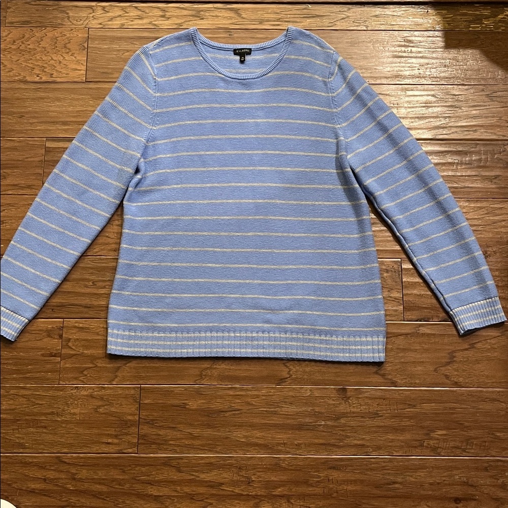 Talbots Long Sleeve Blue with Cream Stripes Cashmere Blend Sweater Size XL